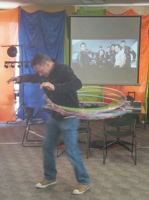 AM. Duston Hatton has some hula hoop skills 50's &amp; 60's Throw back Thurs. Celebrating #WomensHistoryMonth #DI2016