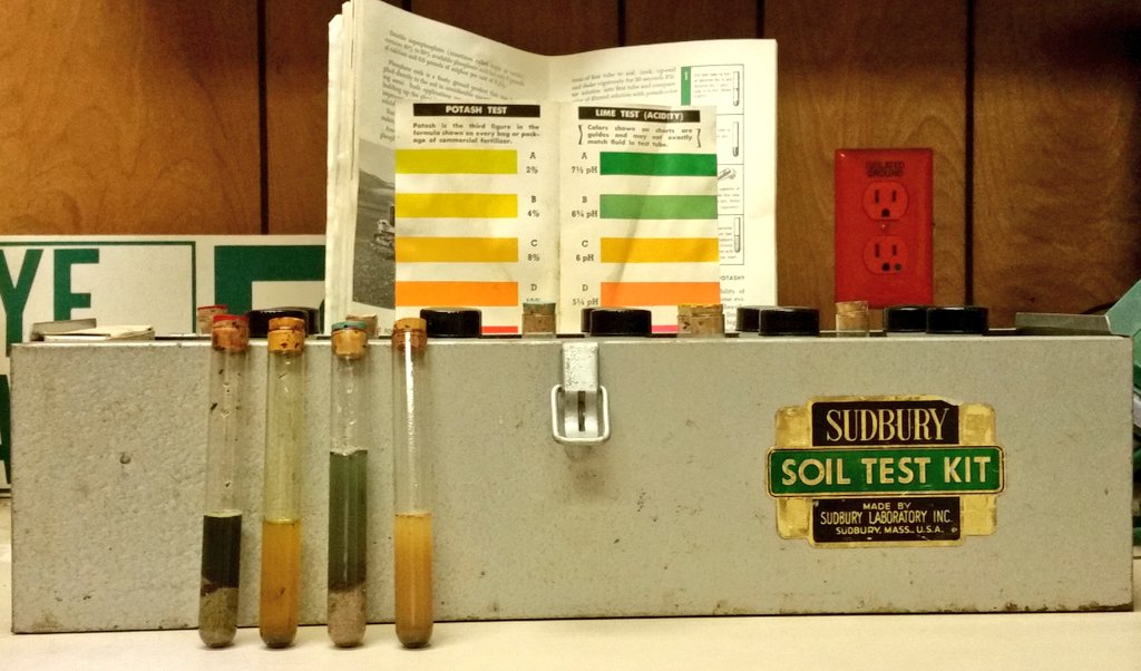 Got to use the handy dandy #sudbury soil test kit today. # thisthing'sold #1970s #vintagesoiltestingatitsfinest