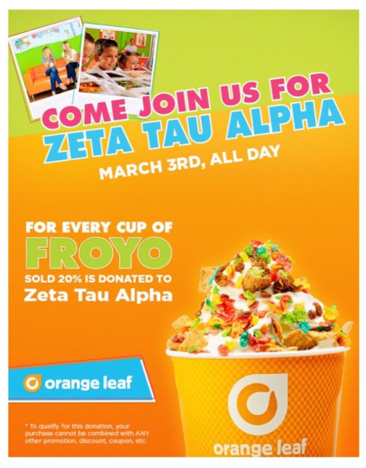 Be sure to stop by our Orange Leaf fundraiser tonight! It's all day and at any of the Orange Leaf locations!