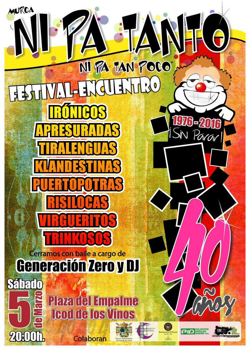 MurgaNiPaTanto's tweet photo. I Festival-Encuentro murguero de la Murga Ni Pa Tanto!! Este sábado en la plaza del Empalme ¡¡No te lo pierdas!! 🎉🎺🎭 https://t.co/WcgRdVzS7a