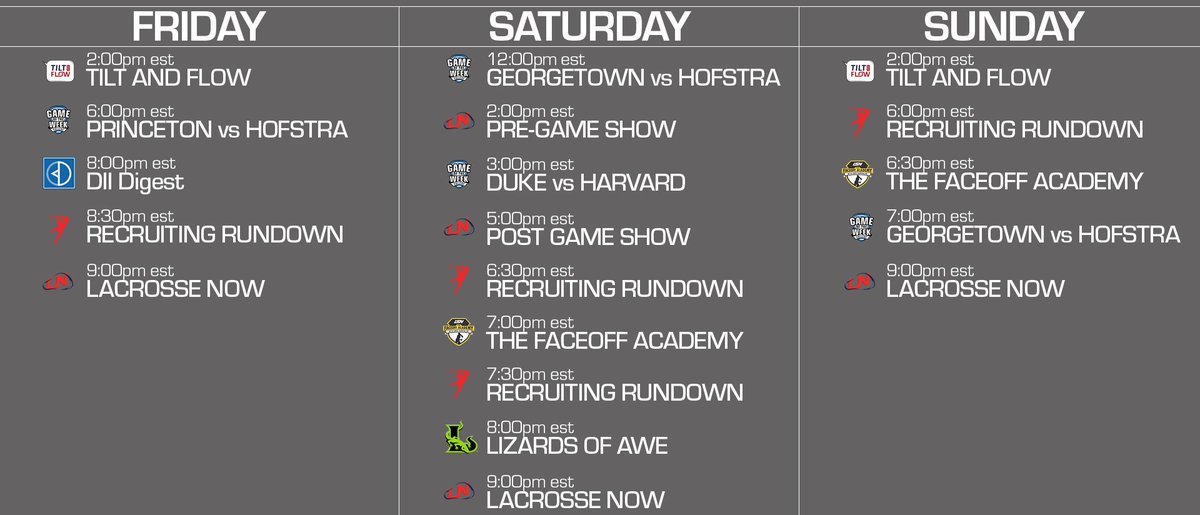 Check out the schedule for the FREE all-laxess weekend starting tomorrow 5pm ET
