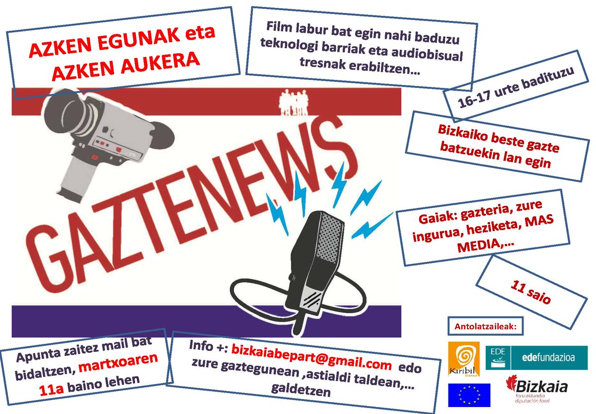 BizkaiaBePart's tweet photo. GazteNEWS! Azkeneko aukera apuntatzeko @KIRIBIL @Gaztebizz @Mugarrikoak @Gazteaukera @gauegungazte @gozaldielkartea https://t.co/K8cZOfH6tZ