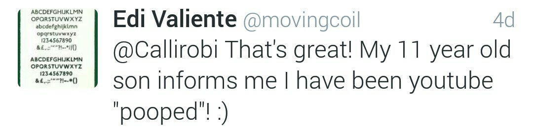 Buzzing with happiness that @movingcoil enjoyed my video of him! :D