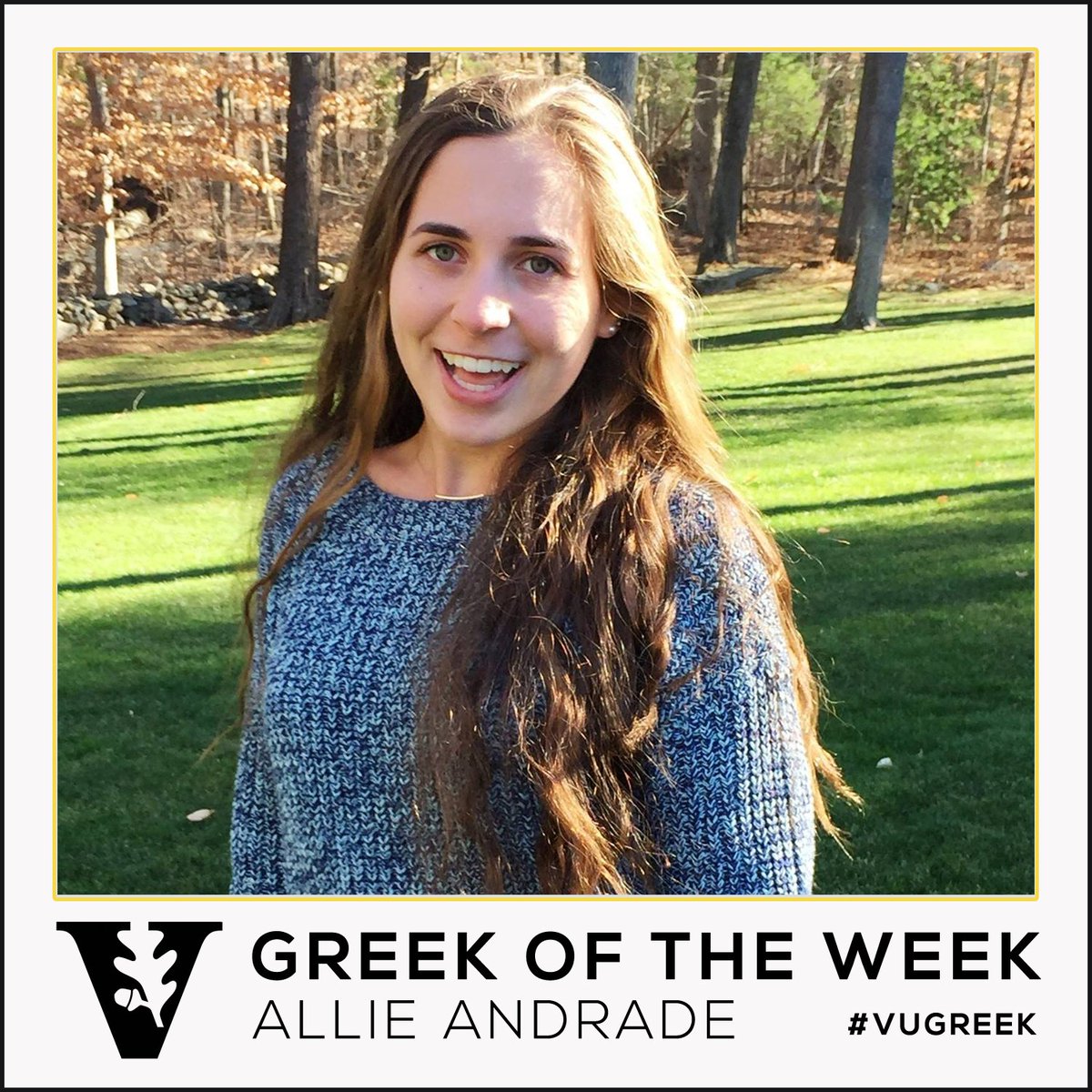 Congrats to our Greek of the Week, Allie Andrade of <a href="/VandyAlphaChi/">Vandy Alpha Chi</a>! #vugreek