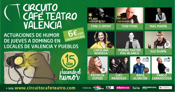 Consulta la programación de marzo de <a href="/cctval/">Circuito Café Teatro Valencia</a> y échate unas risas este fin de semana ow.ly/Z1YJV