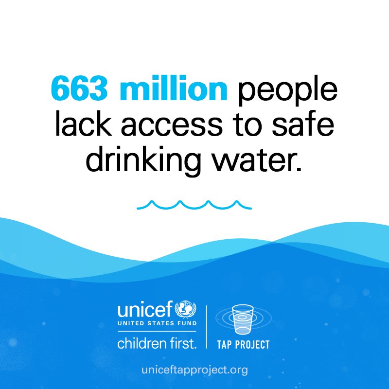 663M people lack access to safe drinking water. Help UNICEF change that: bit.ly/1RKwPev #TapProject