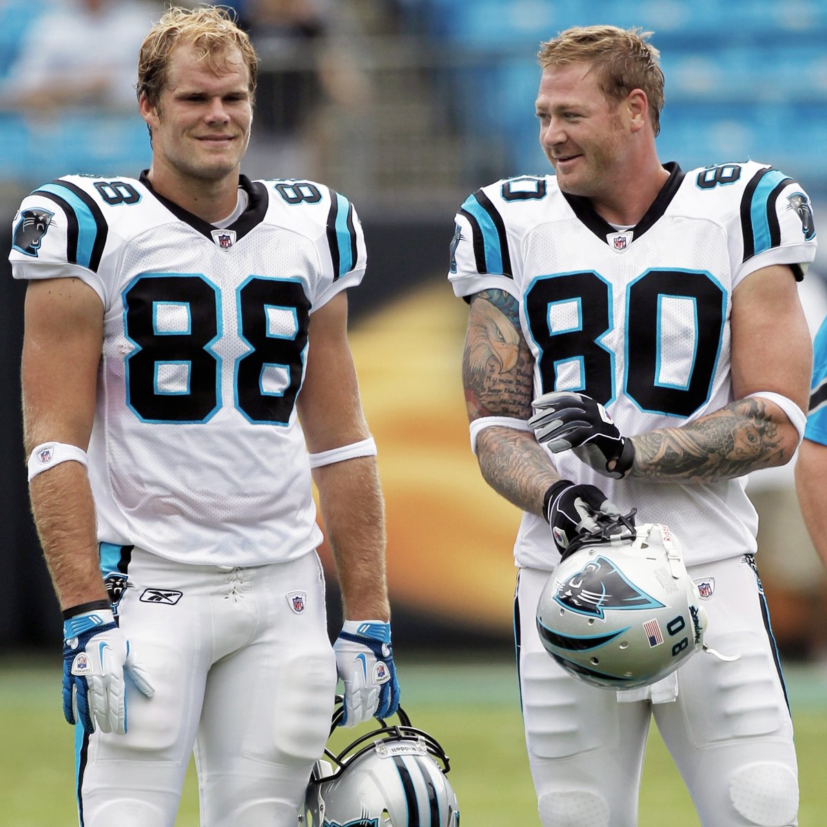 Photo - #TBT Greg Olsen and Jeremy Shockey chat during warmups before the #...