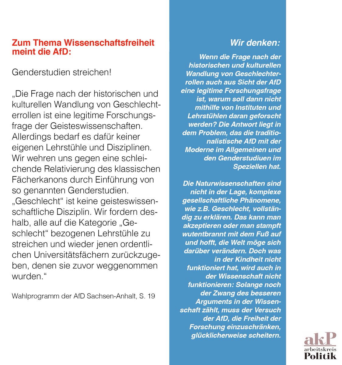 AfD_Kritik's tweet photo. #AfD LSA zum Thema #Wissenschaftsfreiheit: Brauchen wir nicht! #adflsa https://t.co/ng7dC9ZL5D