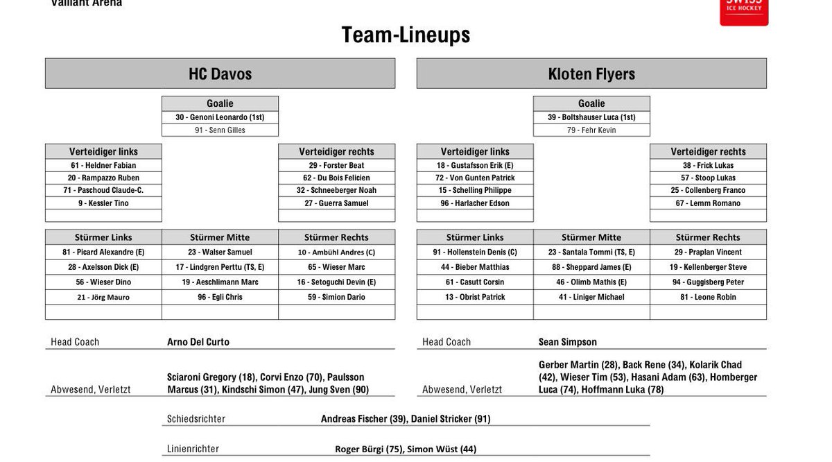 EHC_Kloten_1934's tweet photo. #lineup für das erste Playoffspiel gegen @Hockeysince1921 #klotenflyers #HCDKF #playoffs #ready https://t.co/Vd3ZYLS8aw
