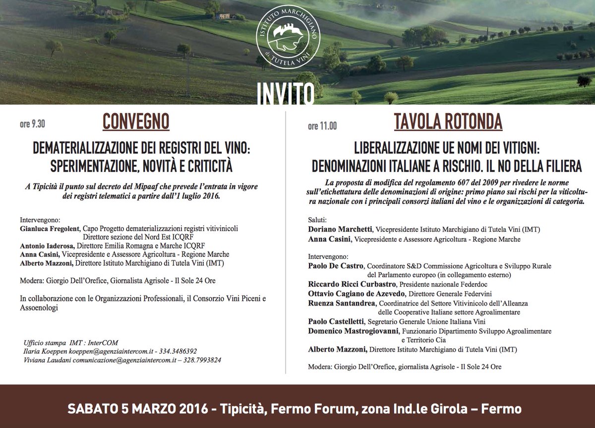 imtdoc's tweet image. #IMT a @Tipicita tavola rotonda su liberalizzazione #Ue nomi #vitigni: denominazioni a rischio. Il no della fiera