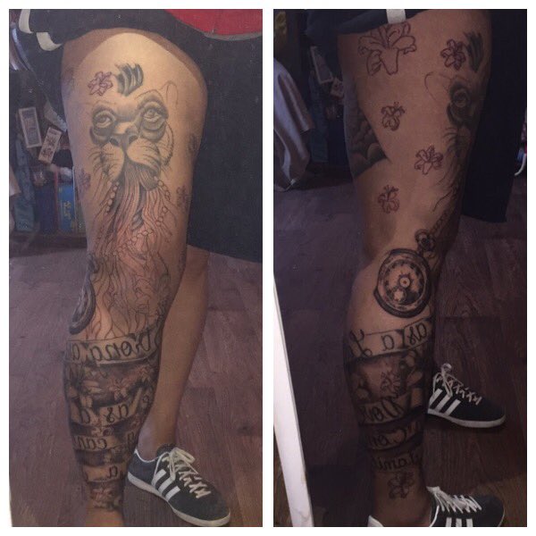 sam93reeves's tweet photo. Sitting 4 of the leg piece #girlswithtattoos #legpieceinprogress https://t.co/bLn4nIy8le