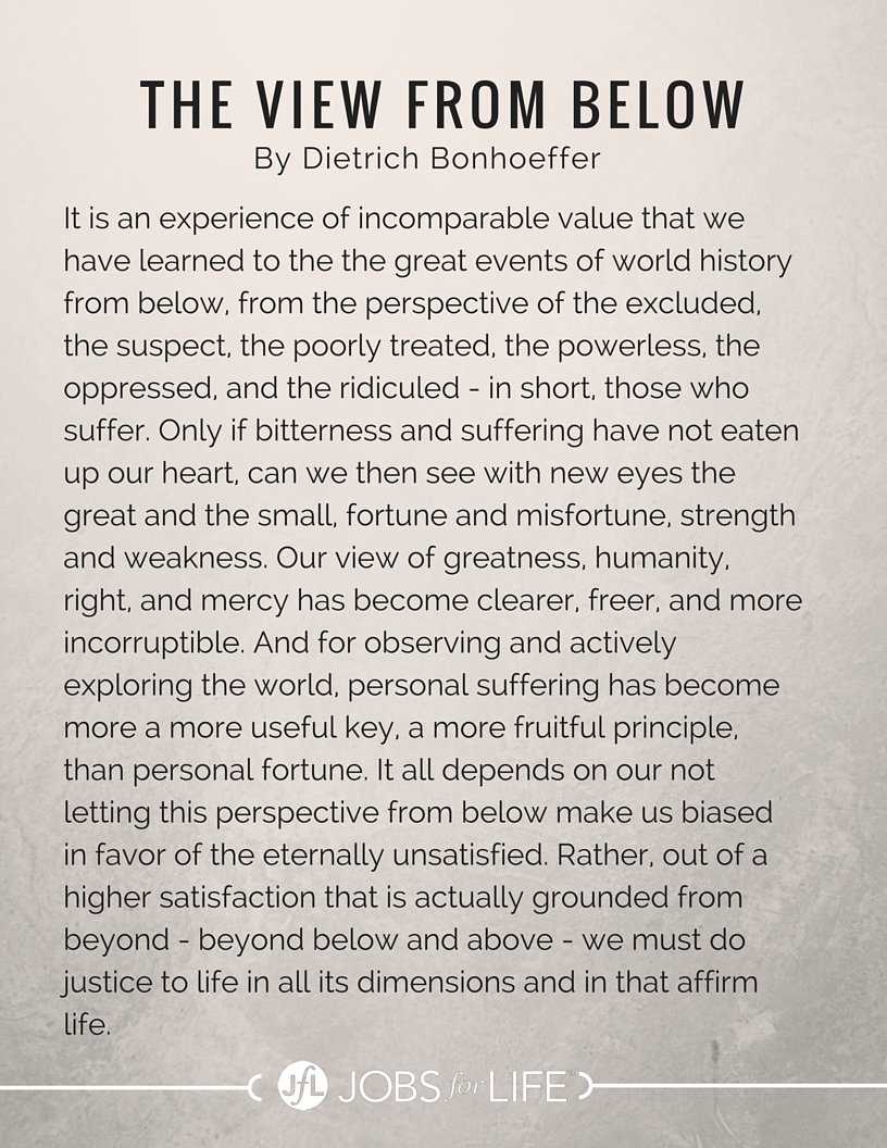 A passage from <a href="/bonhoefferdaily/">Dietrich Bonhoeffer</a> "God Is on the Cross." Let's be grounded from beyond. #Lent #Bonhoeffer #JobsforLife