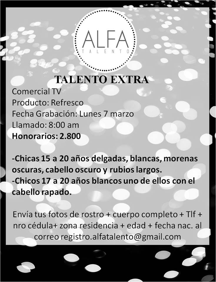 AlfaTalento's tweet photo. Buscamos #Extras 16 a 20 años para #grabar #comercial de #refresco ver info #FelizJueves https://t.co/LvyWMiWO0L