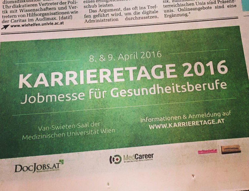 DocJobsAT's tweet photo. Die #Karrieretage 2016 im heute erschienenen #UNISTANDARD! #KT16 https://t.co/LdHAzlX8cE