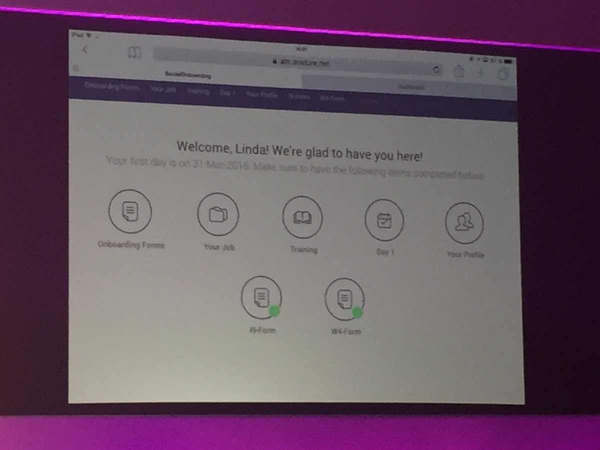 ToryFedel's tweet photo. Candidate experience for onboarding takes center stage @Avature #AvatureUpfront #goodbyepaperwork https://t.co/eCx1VUoNPd