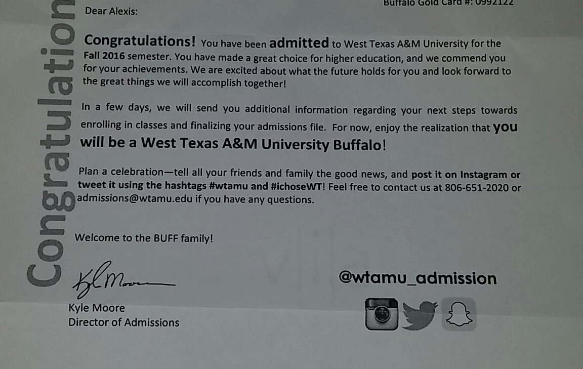 alexis121797's tweet photo. Officially a West Texas A&M Buffalo! #WTVISIT https://t.co/Dz1Tz6Zd05