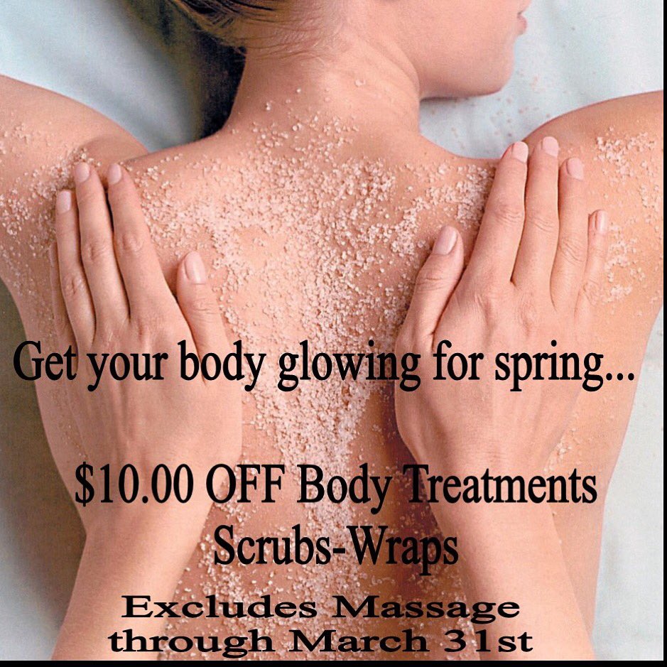 headtotoeILM's tweet photo. Come let us pamper you and get your skin ready for spring... #bodytreatments #bodyscrubs #spaexperience https://t.co/3GTIs0mWNB