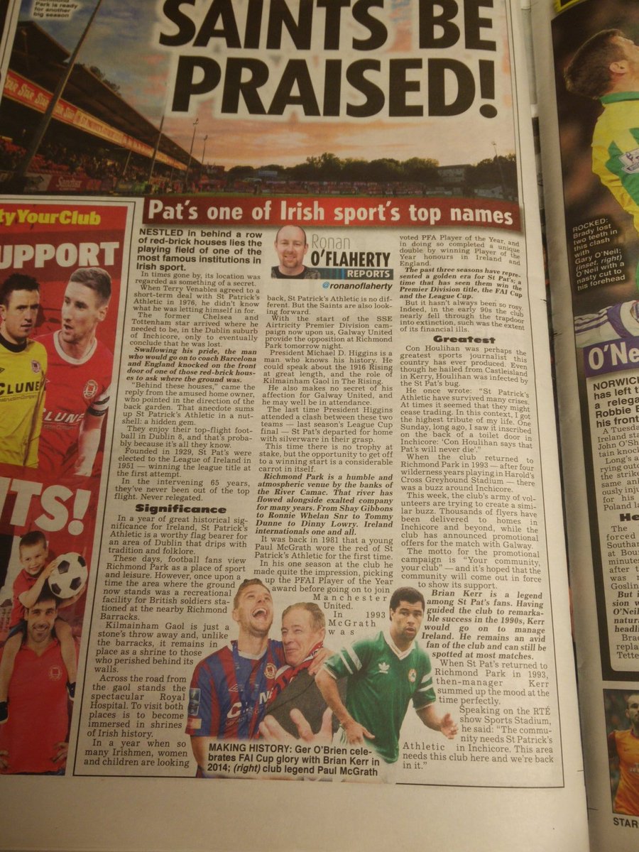 My <a href="/stpatsfc/">St Patrick's Athletic FC</a> article from today's Star. Best of luck to Liam Buckley and the lads tomorrow. #YourCommunityYourClub
