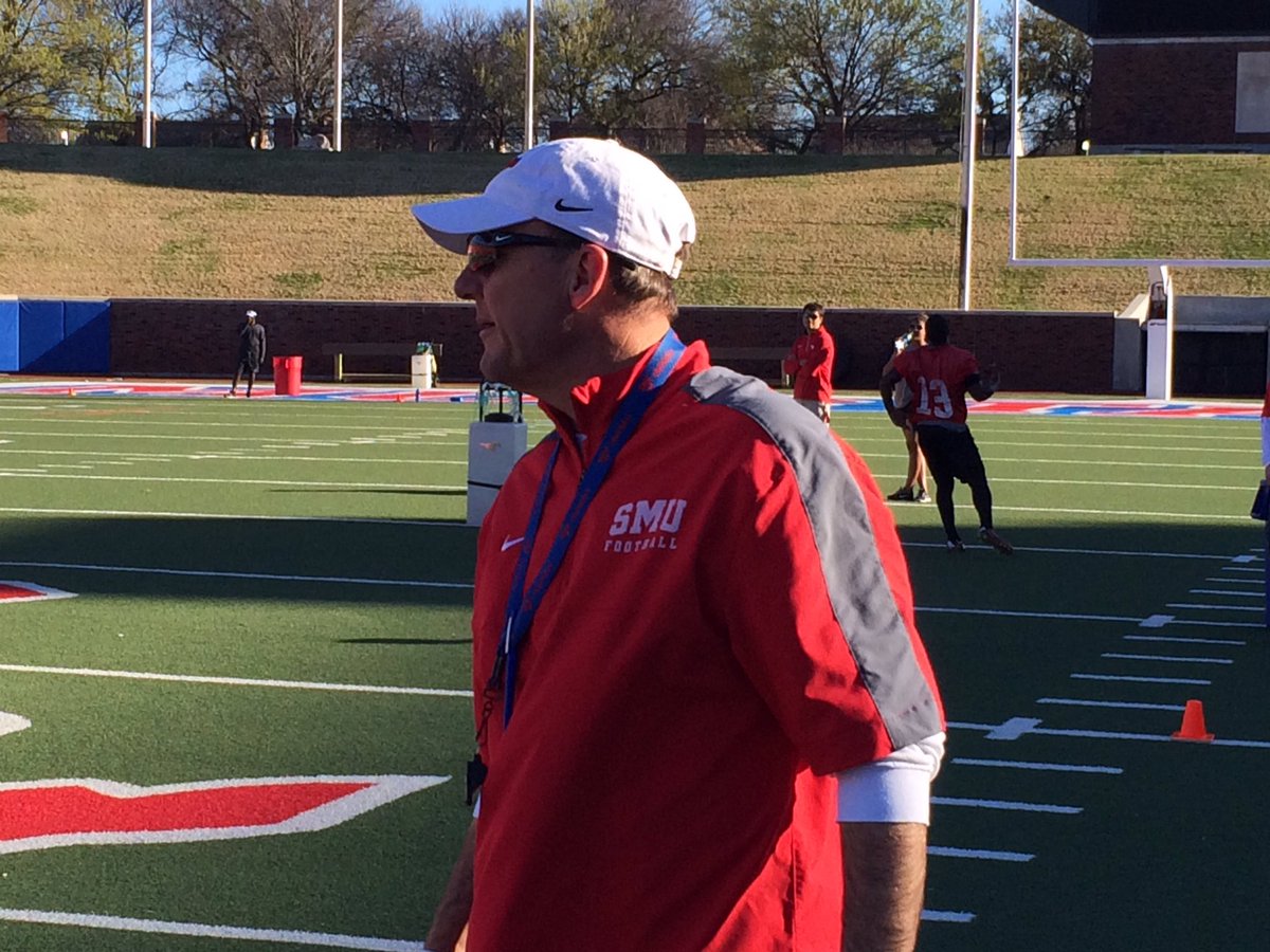 SMUFB's tweet photo. The head man @coachchadmorris encouraging our guys to finish strong! https://t.co/GSRgCL07Sy