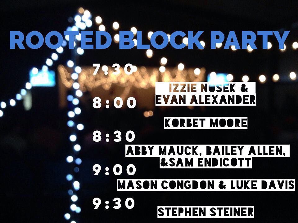 FRIENDS!! Come check out ROOTED's block party - tonight at UHBC with free food, entertainment, &amp; awesome community.