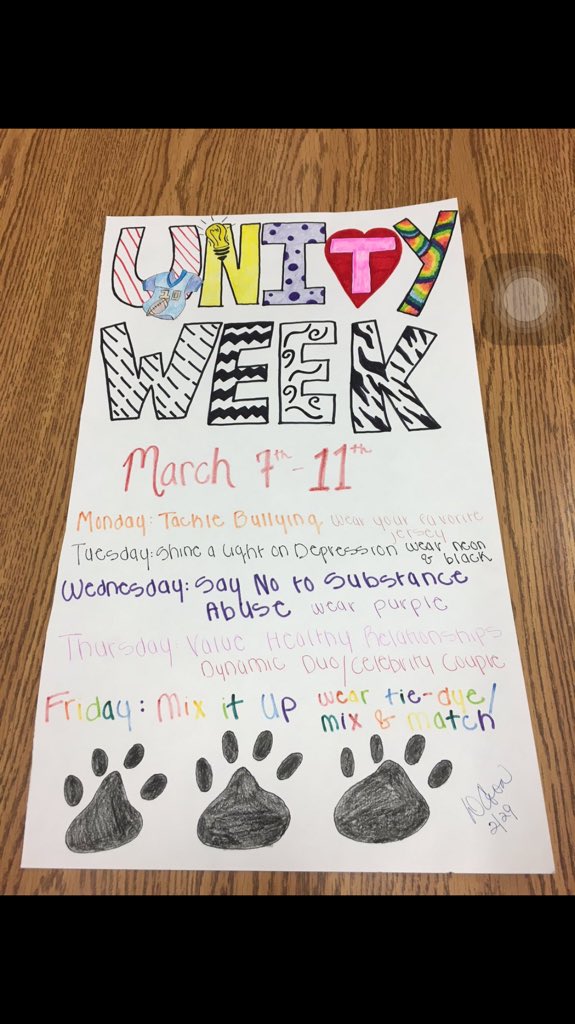 thspeer's tweet photo. Participate in Unity Week!! March 7-11, make sure to dress up for the Spirit days 😊😊 https://t.co/MQSZjBqDWL