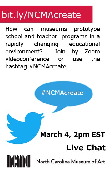 EmilyKotecki's tweet photo. What is the role of art museums in supporting tomorrow’s learners in NC and beyond? Join the live chat! #NCMAcreate https://t.co/rTyR0seJYw