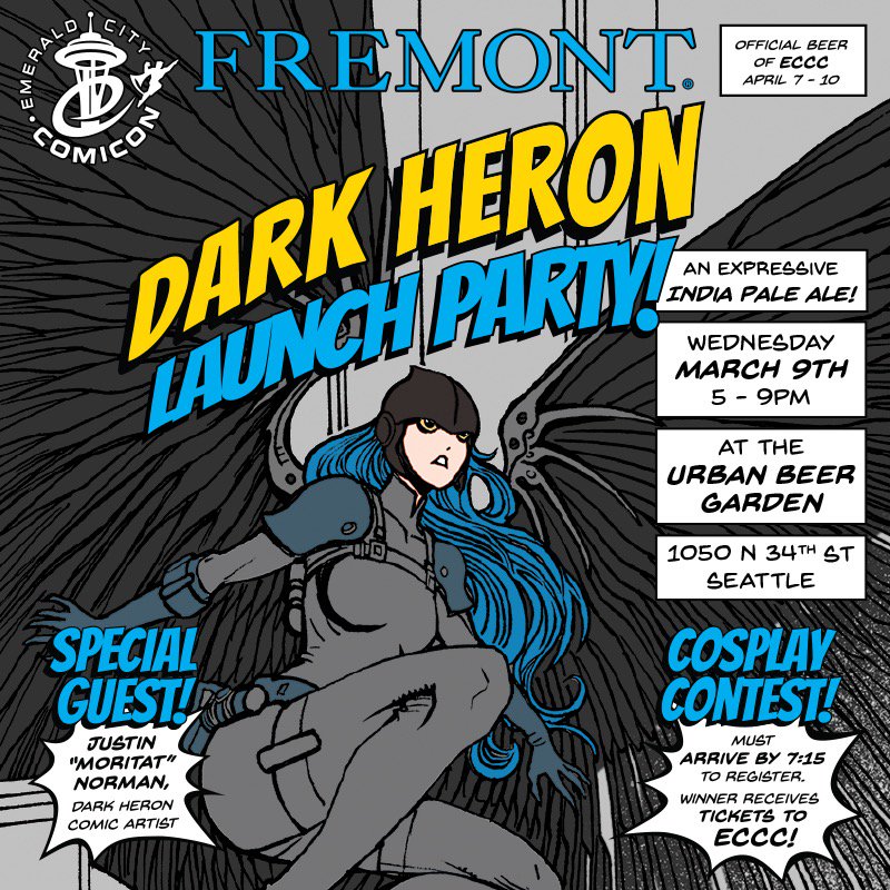 Dark Heron (Official Beer of #ECCC) Launch Party is Weds, 3/9, 5-9pm! Draft 11am, bottle sales 5pm! <a href="/emeraldcitycon/">Emerald City Comic Con</a>
