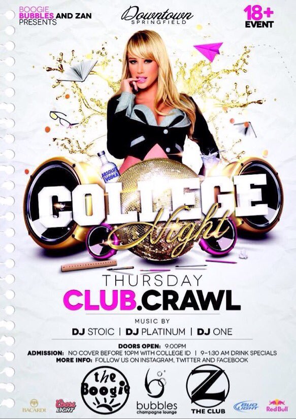 Boogie_Bubbles's tweet photo. It's quarter night!!! Why not spend one more night with cheap drinks before springbreak?The party is here!!!! https://t.co/vF1kkizCBH