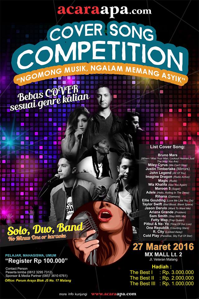 #Malang Buruan Daftar Cover Song Competition di <a href="/ELFARAFM/">98.6 ELFARA FM Malang</a> &amp; <a href="/MONOPOLISOEHAT/">MONOPOLI SOEHAT</a>. More info >>> acaraapa.com/cover-song-com…