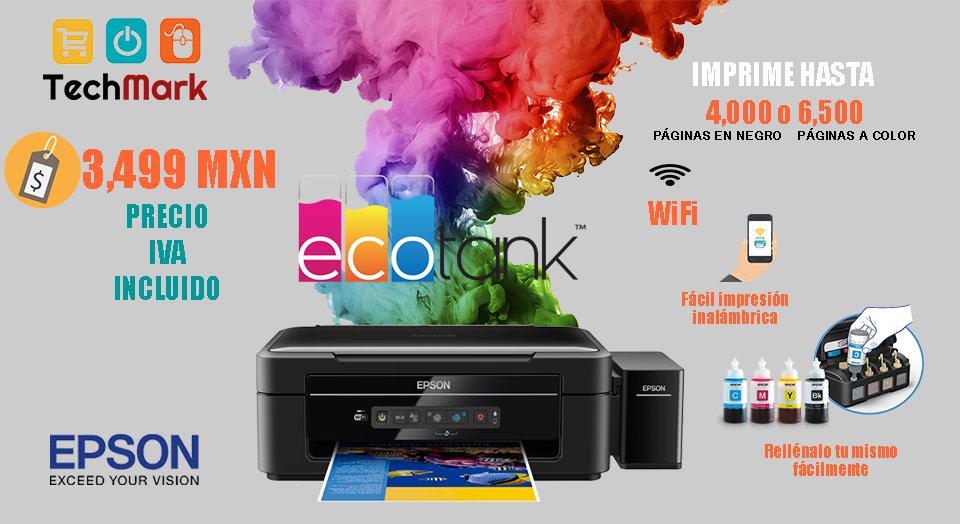 TechMarkStore's tweet photo. ¡NO GASTES MÁS EN CARTUCHOS! Y ven por una
Multifuncional Epson EcoTank L365 a #TechMark la tecnologia a
tu alcance! https://t.co/BTH50enj2u