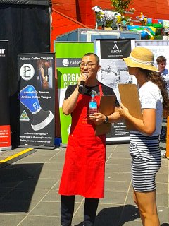 intcoffeereview's tweet photo. Current World Latte Art Champ (well for 1 more day) turned judge @BeanSceneEd @Calebtiger1 @MelbCoffeeExpo https://t.co/IaXaixEQwV