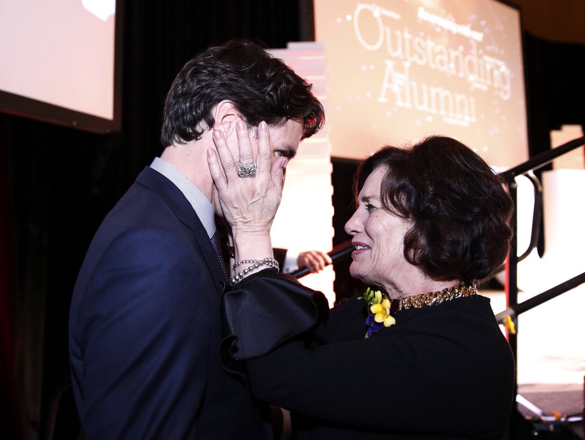 JustinTrudeau's tweet photo. Thrilled to see my mother honoured at the @SFU Outstanding Alumni awards tonight. She will always be an inspiration. https://t.co/5D9NUWlIjV