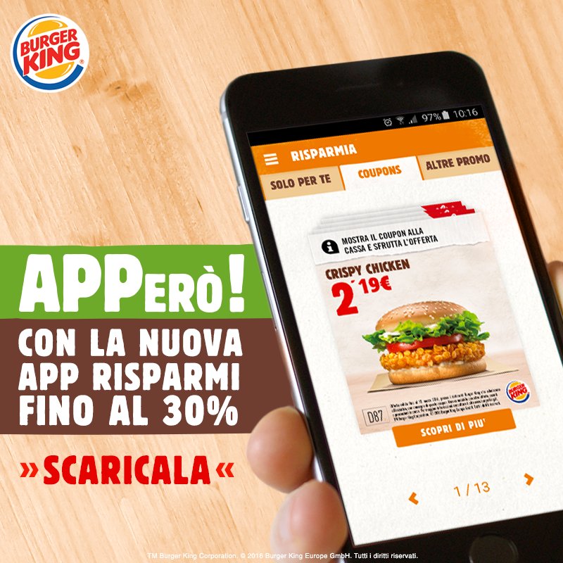 Scarica la nostra nuova #App e scopri le imperdibili offerte!
#BurgerKingItalia #aModoTuo #HomeofTheWhopper