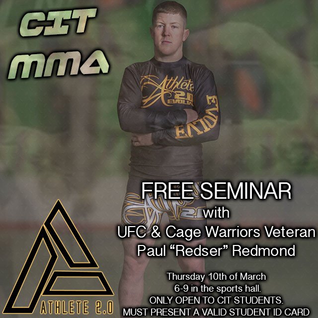Athlete2point0's tweet photo. FREE Paul @RedserMma Redmond Seminar.
Thurs 10th March CIT Sports Hall.
#Athlete2point0 #NextLevelAthletes #Evolve https://t.co/Aw8vri7xHG