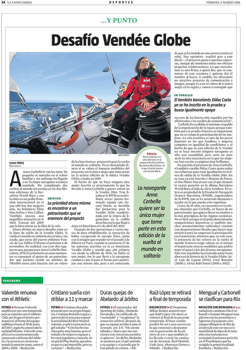gboichat's tweet photo. Hoy, @LaVanguardia le dedica 1 página al proyecto @VendeeGlobe de @annacorbella #GoAnnaGo https://t.co/sTq50qIcMD