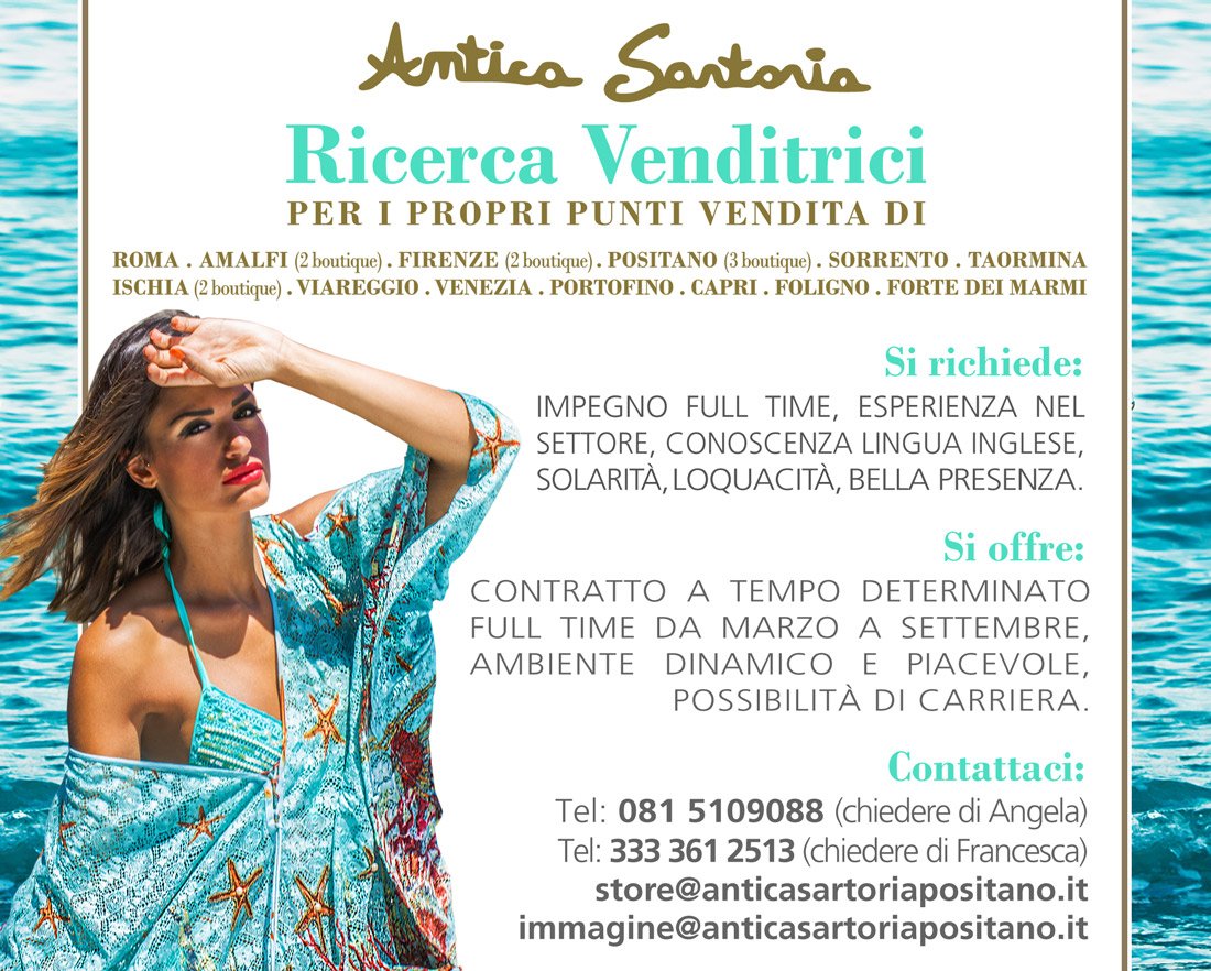 Anticsartoria's tweet photo. Antica Sartoria cerca Personale di Vendita. Fatevi avanti! #anticasartoria #anticasartoriapositano https://t.co/E10fHdHw89