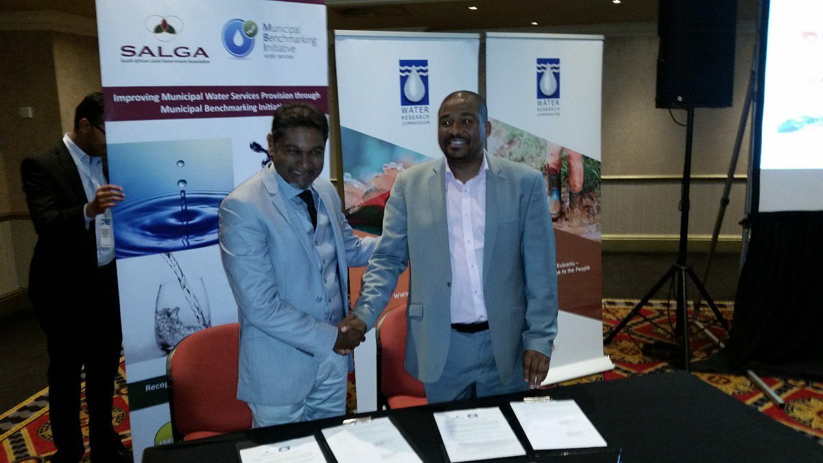 WaterResearchSA's tweet photo. #MBreport CEO's of WRC and SALGA signing Benchmarking MoU-launch of Municipal Benchmarking Report at Emperors Place https://t.co/U9FEIR438d