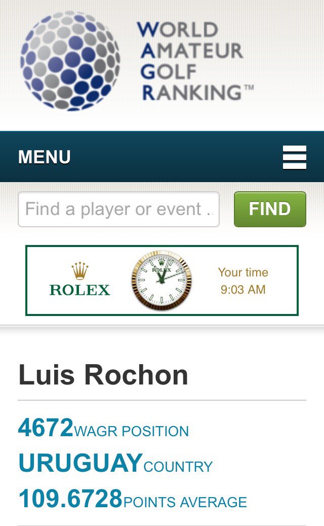 RubenLlanesGolf's tweet photo. @RubenLlanesGolf  quiero felicitar a @LuisRochon por ingresar al World Amateur Golf Ranking. https://t.co/Js5r9MpDx9