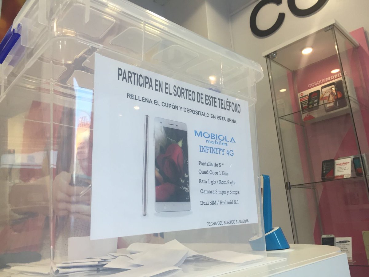 colourmobileAV's tweet photo. ¡Visítanos y entra en el #sorteo de un #Mobiola Infinity 4G! Rellena tu papeleta y ¡suerte! #ColourMobile #Ávila https://t.co/fjJrm7FbVq
