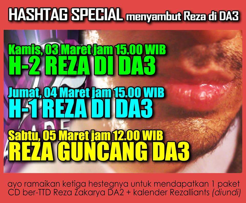 amelialuana7's tweet photo. Sampai bila aq Menunggu Sampai Kau merasuk kehatiku @DA2_Reza hehehee
H-1 REZA DI DA3 https://t.co/rLLOWPASPk
