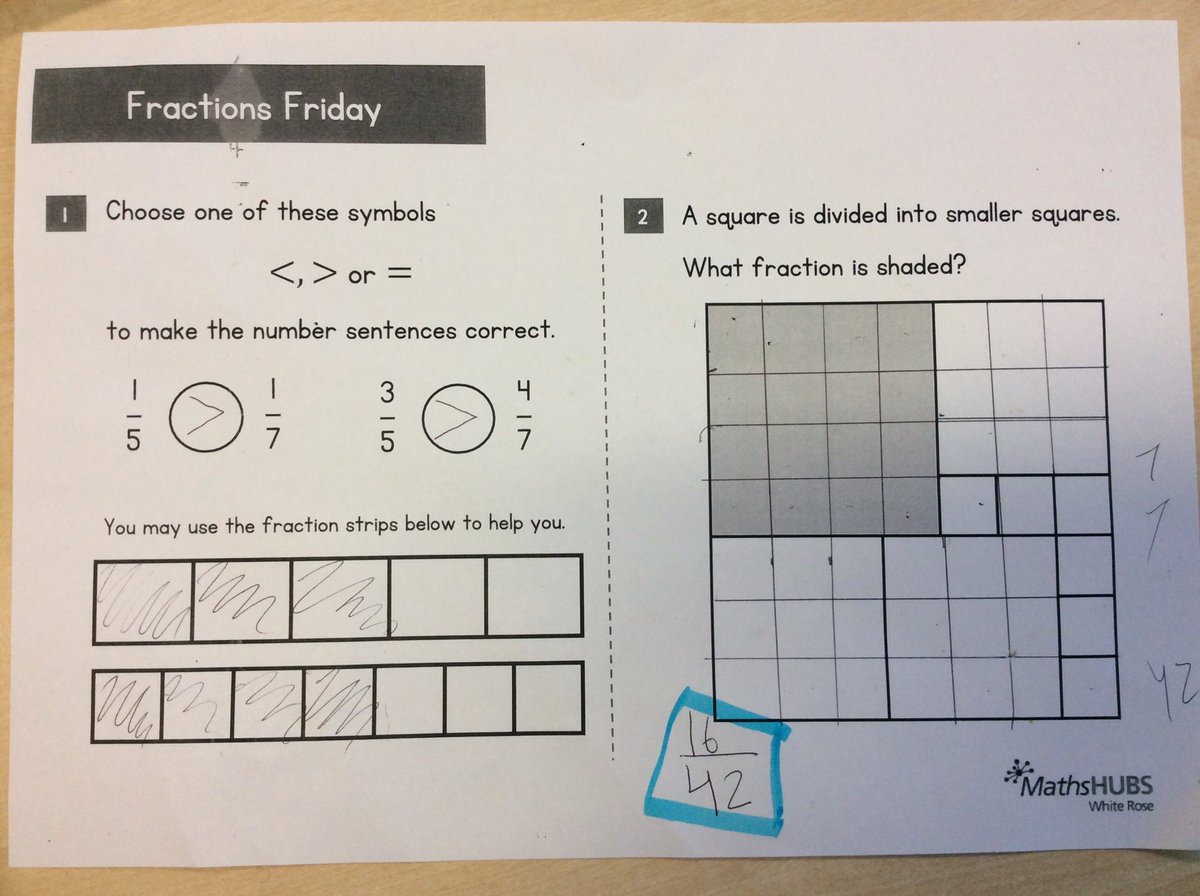 EmmaValerio82's tweet photo. @WRMathsHub Our first solution this morning came from a girl in Year 5 @ThreeBridgesSch #fractionsfriday #maths https://t.co/CGEfNemtpv