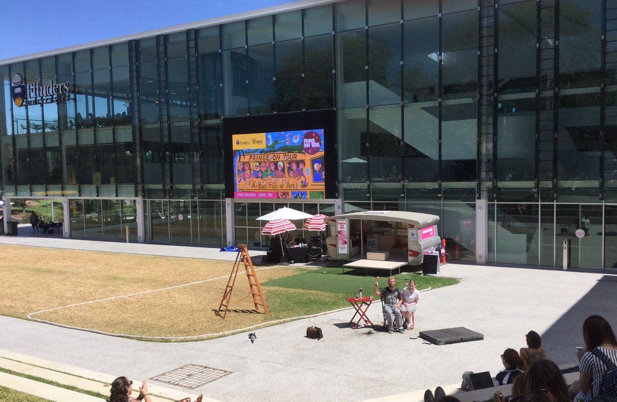 FlindersLib's tweet photo. Lots of #fringe fun today @Flinders. Can't wait for more #fringeontour tomorrow #ViewsFromTheLibrary #OpenOnWeekends https://t.co/rFzDN1yDOf