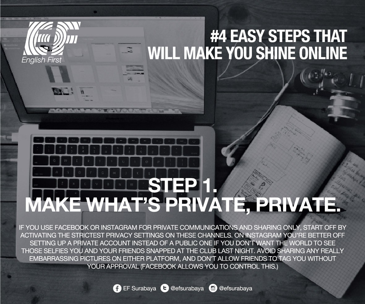 dhaniwidjaya's tweet photo. Here's a 4-step guide that will make you shine online.. 1 #EFtips Courtesy to EF Blog #online #resumetips https://t.co/5JaKZc0J36