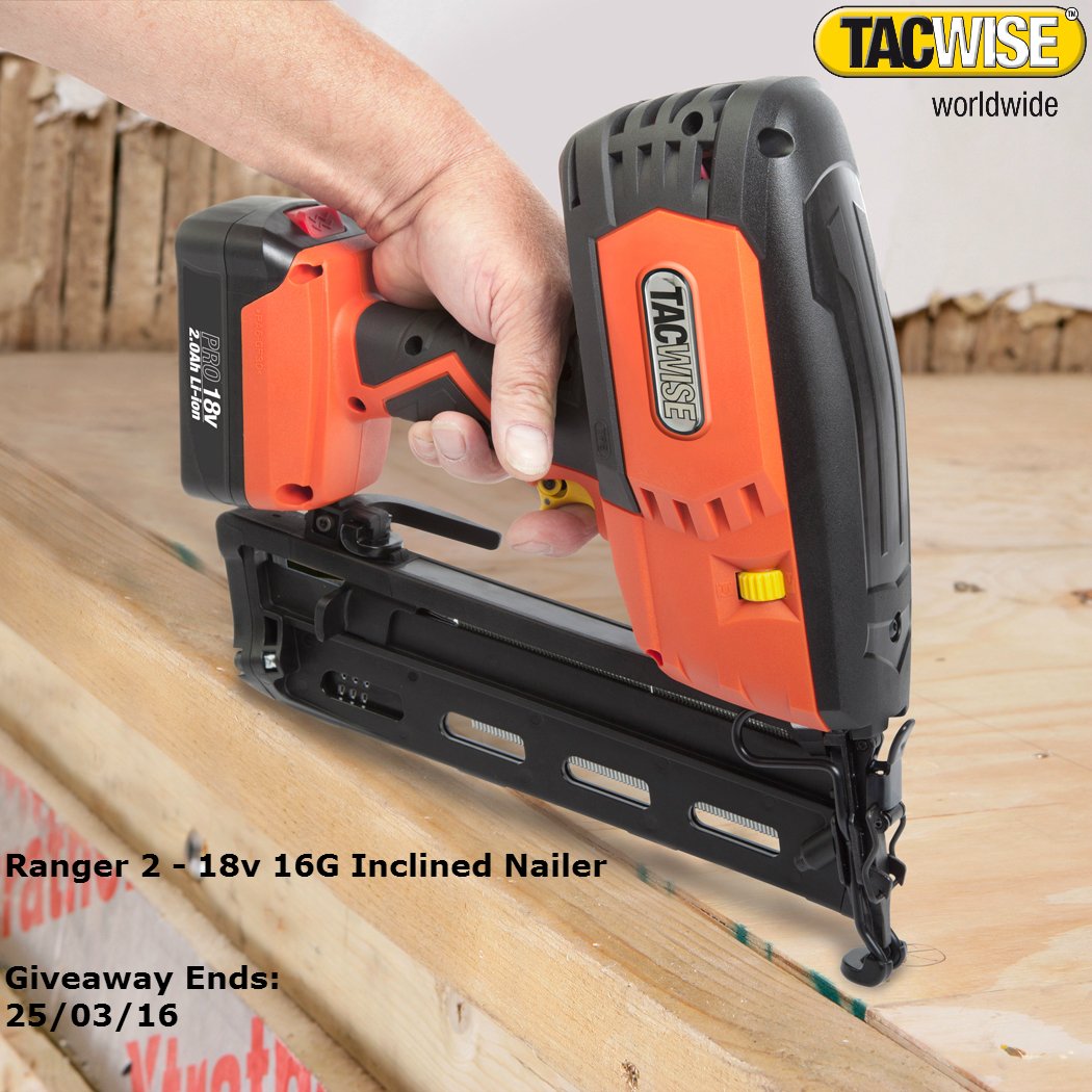 Tacwise's tweet photo. COMPETITION 
We're giving away 3 Ranger 2 18v 16G Inclined Nailers!
To enter
Follow &amp; RT
Winners chosen at random https://t.co/jkLQaluEI7