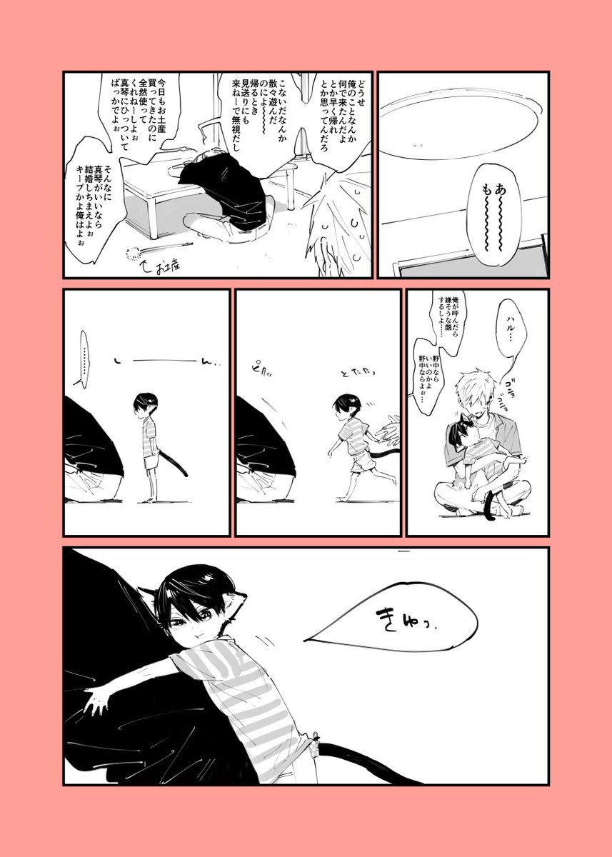 飼い主真琴と猫しょた遙漫画(凛訪問編)
※遙の幼児語(というか滑舌が悪い)
※凛が不憫 