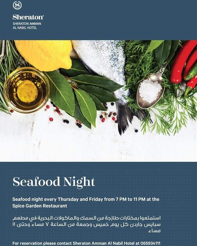 SheratonAmman's tweet photo. Come together with friends and family and enjoy our seafood dinner buffet. #bookatsheratonamman #SheratonExperience https://t.co/tH51pdJTO5