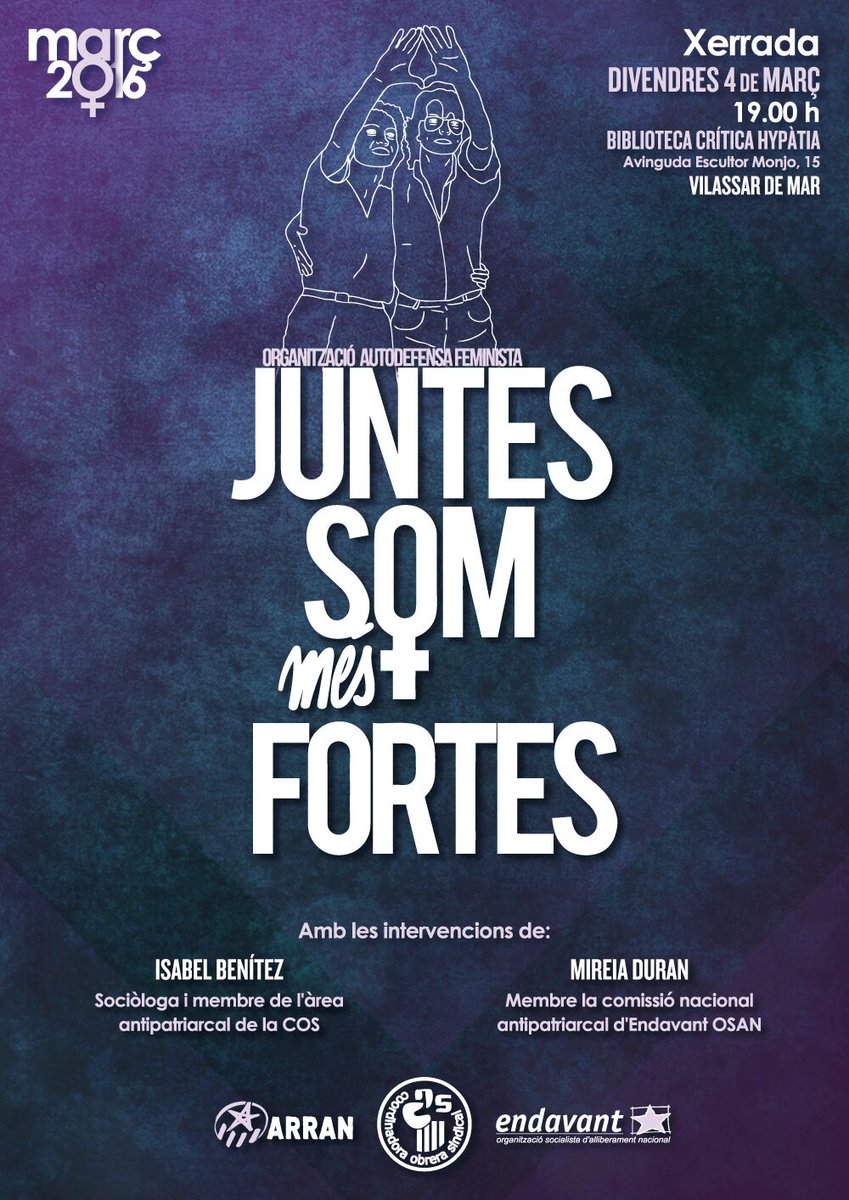 ausiasferrer's tweet photo. Avui a les 19h a @hypatiaVdM Isa Benítez i Mireia Duran parlaran del feminisme de classe. Juntes som més fortes https://t.co/SI7IDlDrpJ