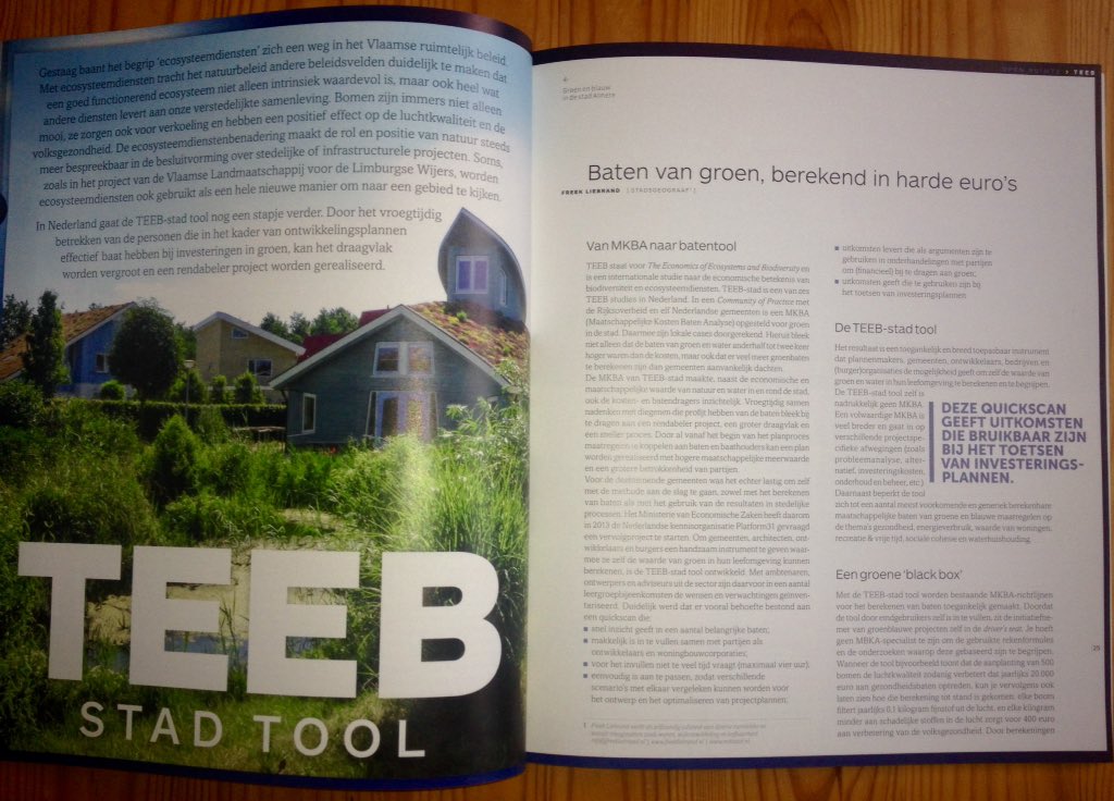 Aandacht voor de TEEB-stad tool in het vakblad 'Ruimte' van de Vlaamse Vereniging voor Ruimte en Planning #VRP
