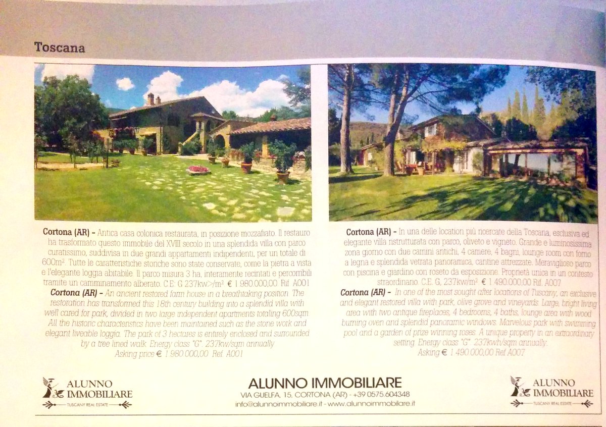 CortonaProperty's tweet photo. La rivista #Ville&amp;Casali dedica 20 pagine a #Cortona nel numero di Marzo.
Noi ci siamo! #realestatecortona https://t.co/72o9IL7hE6