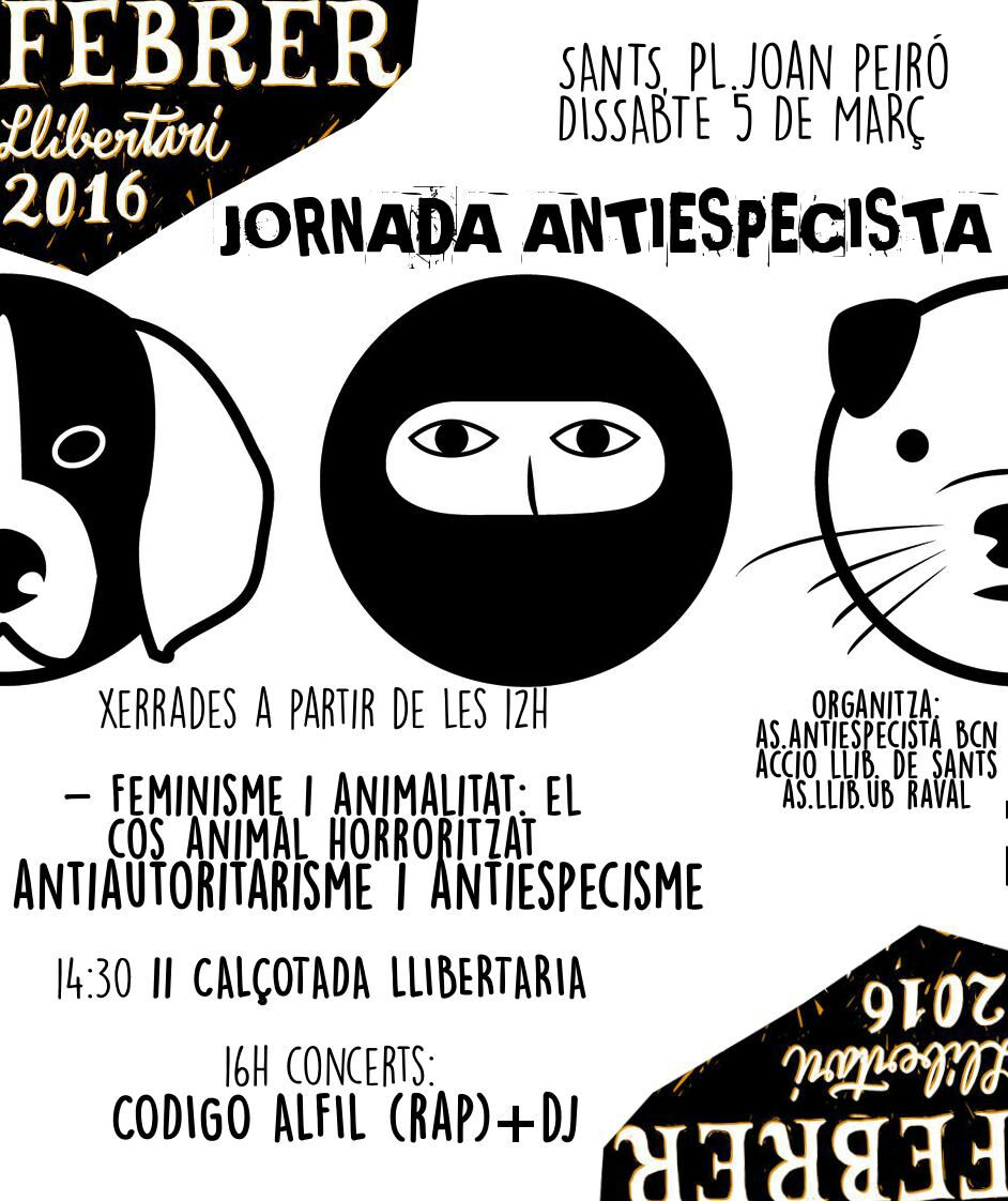 FebLlibertari's tweet photo. Demà dss 5 març, 12h pl Joan Peiró Jornada Antiespecista + Calçotada + Concert + Dj #FLl16 https://t.co/i2tmheGYLh